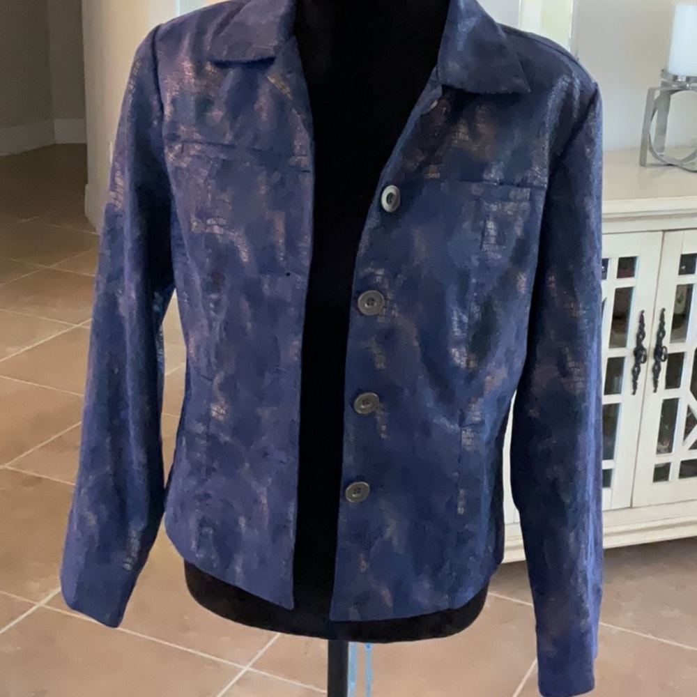 Linear Snakeprint Blue/Gold Button Front Jacket, … - image 1